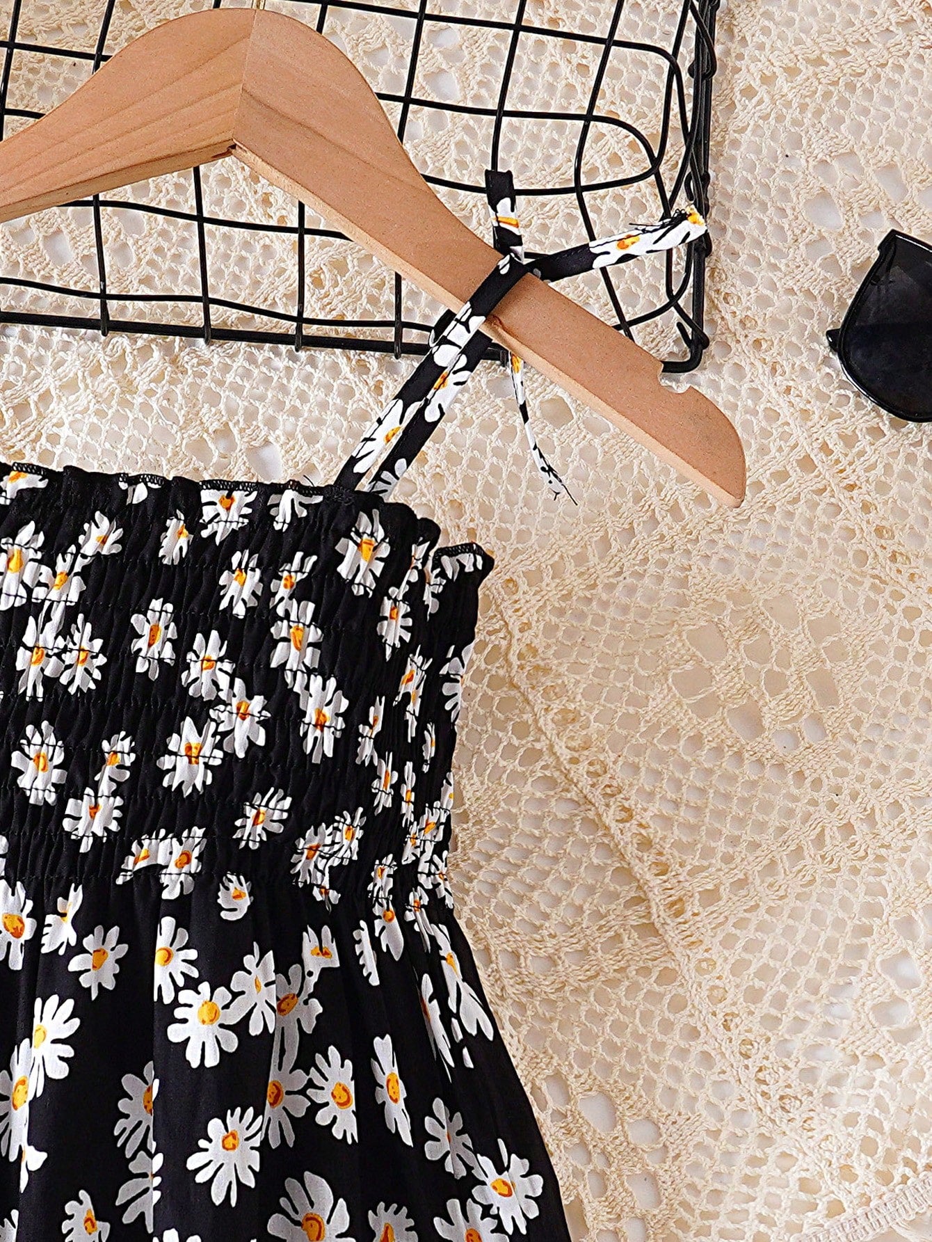 Girls Daisy Print Shirred Cami Sundress - Onyx