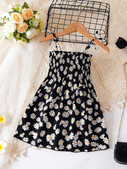 Girls Daisy Print Shirred Cami Sundress - Onyx