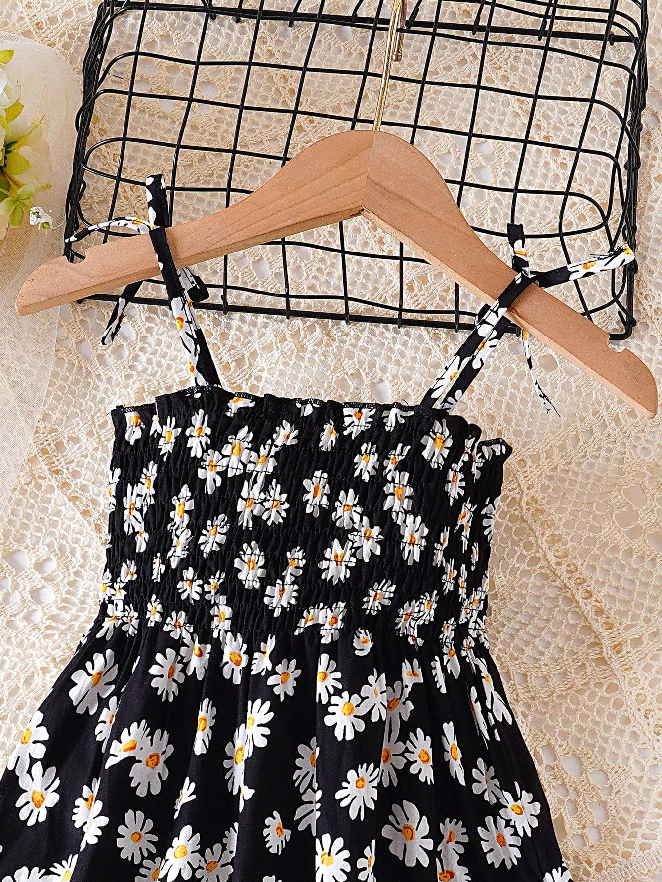 Girls Daisy Print Shirred Cami Sundress - Onyx