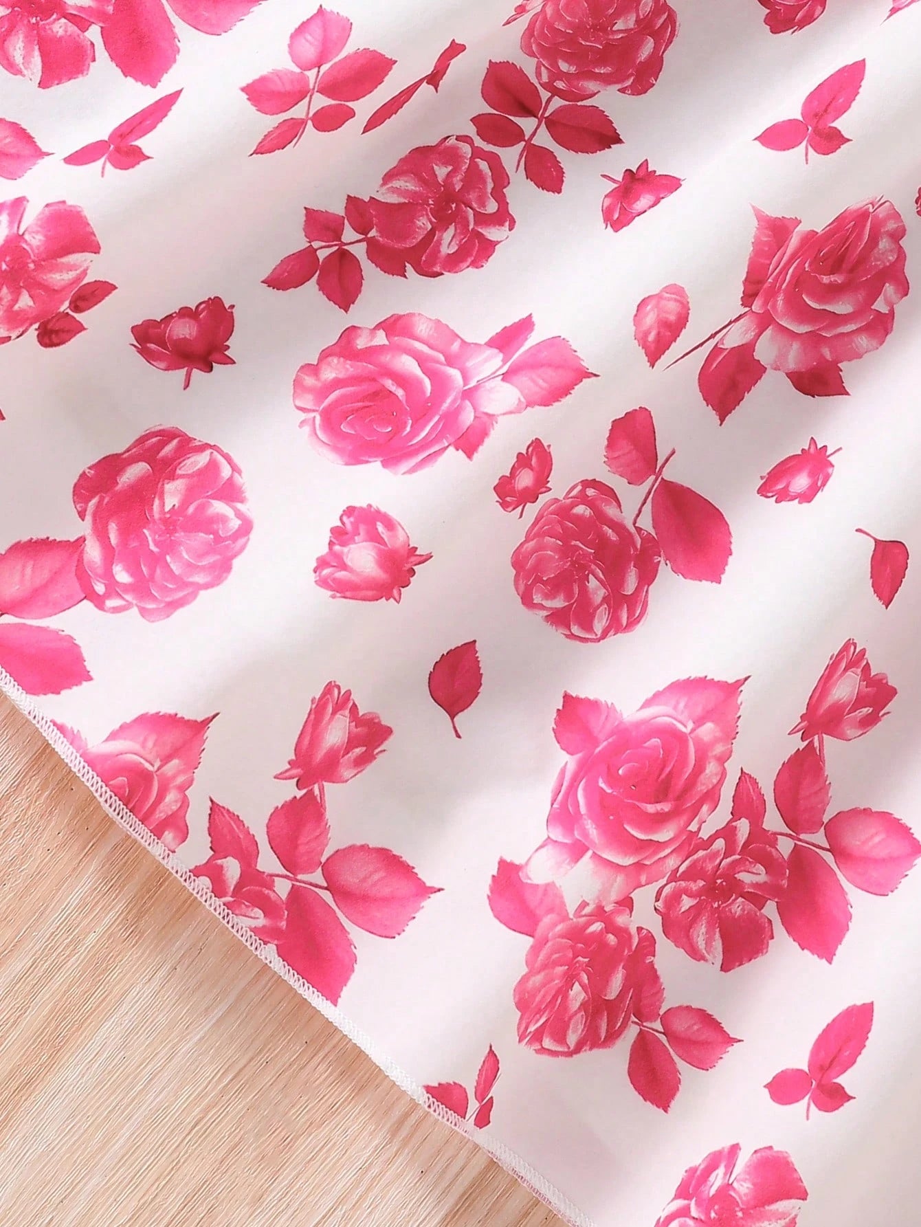 2pcs Girls Pearl-Trim Ribbed Top & Rose Print Dress Set - Ivory | 2...