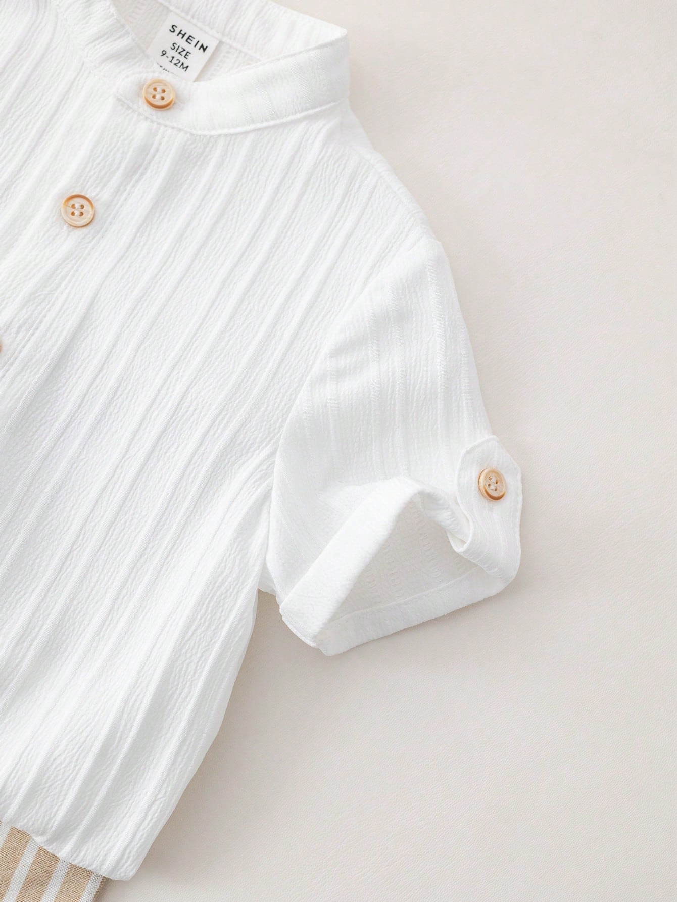 2pcs Boys Stand Collar Shirt & Striped Trousers Set - Ivory