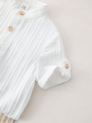 2pcs Boys Stand Collar Shirt & Striped Trousers Set - Ivory
