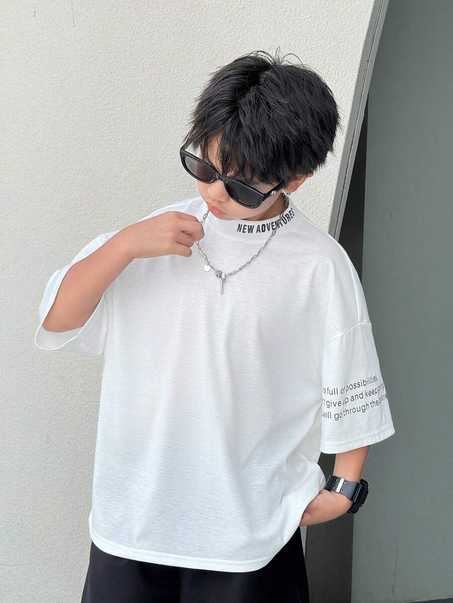 Big Boys Oversized Mock Neck Letter Print Tee - Ivory | 21 Century ...