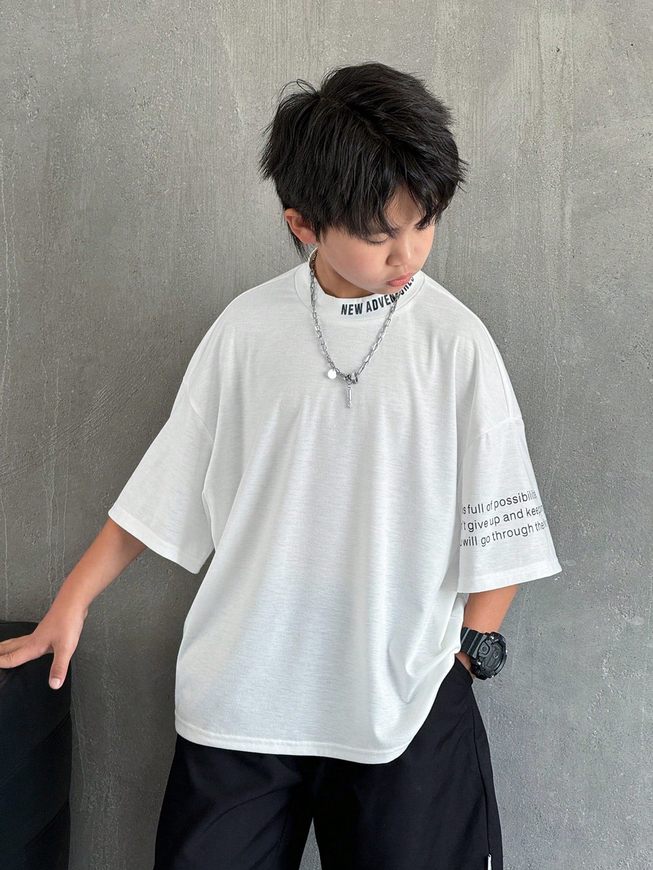 Big Boys Oversized Mock Neck Letter Print Tee - Ivory | 21 Century ...