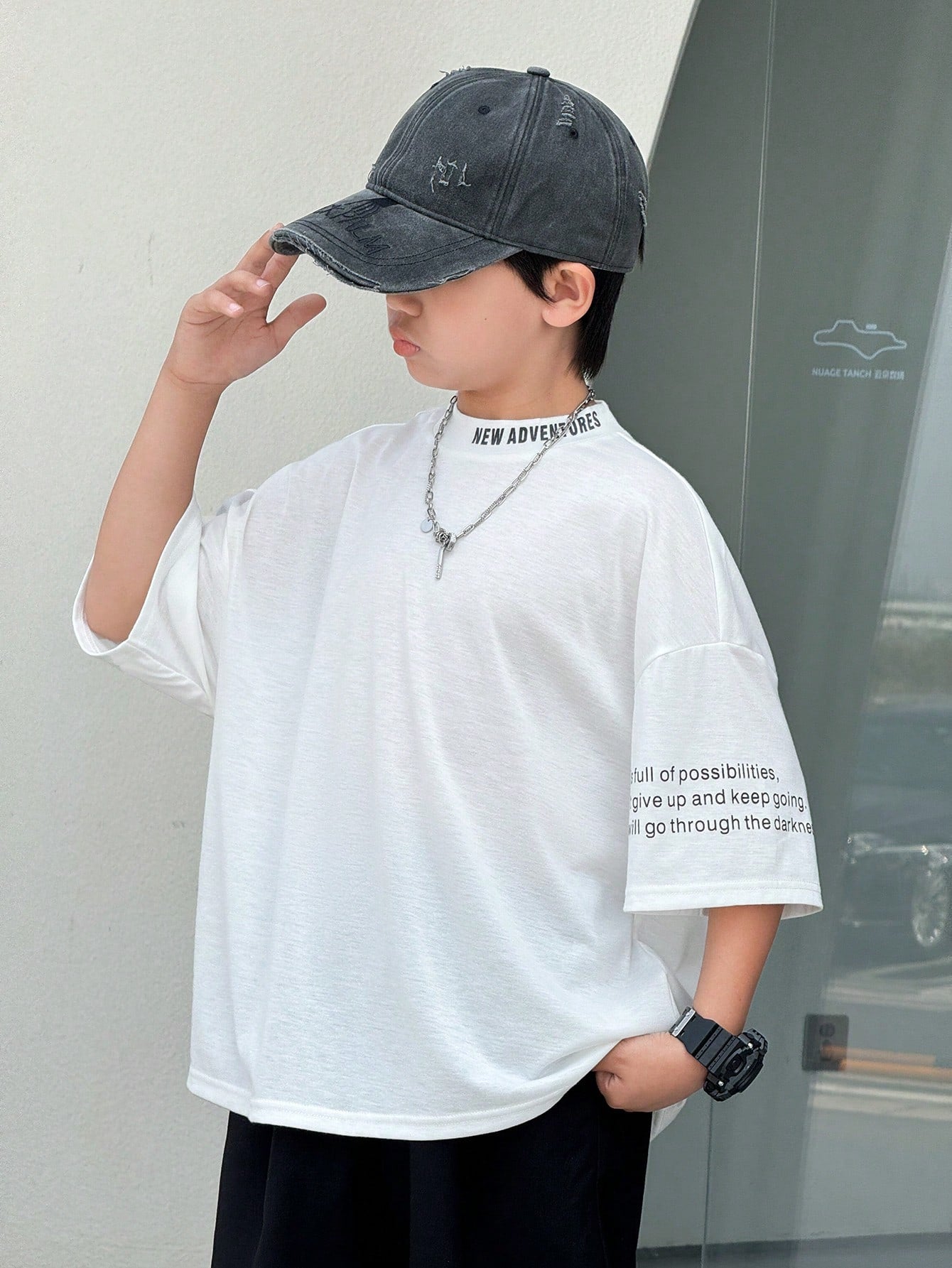 Big Boys Oversized Mock Neck Letter Print Tee - Ivory | 21 Century ...