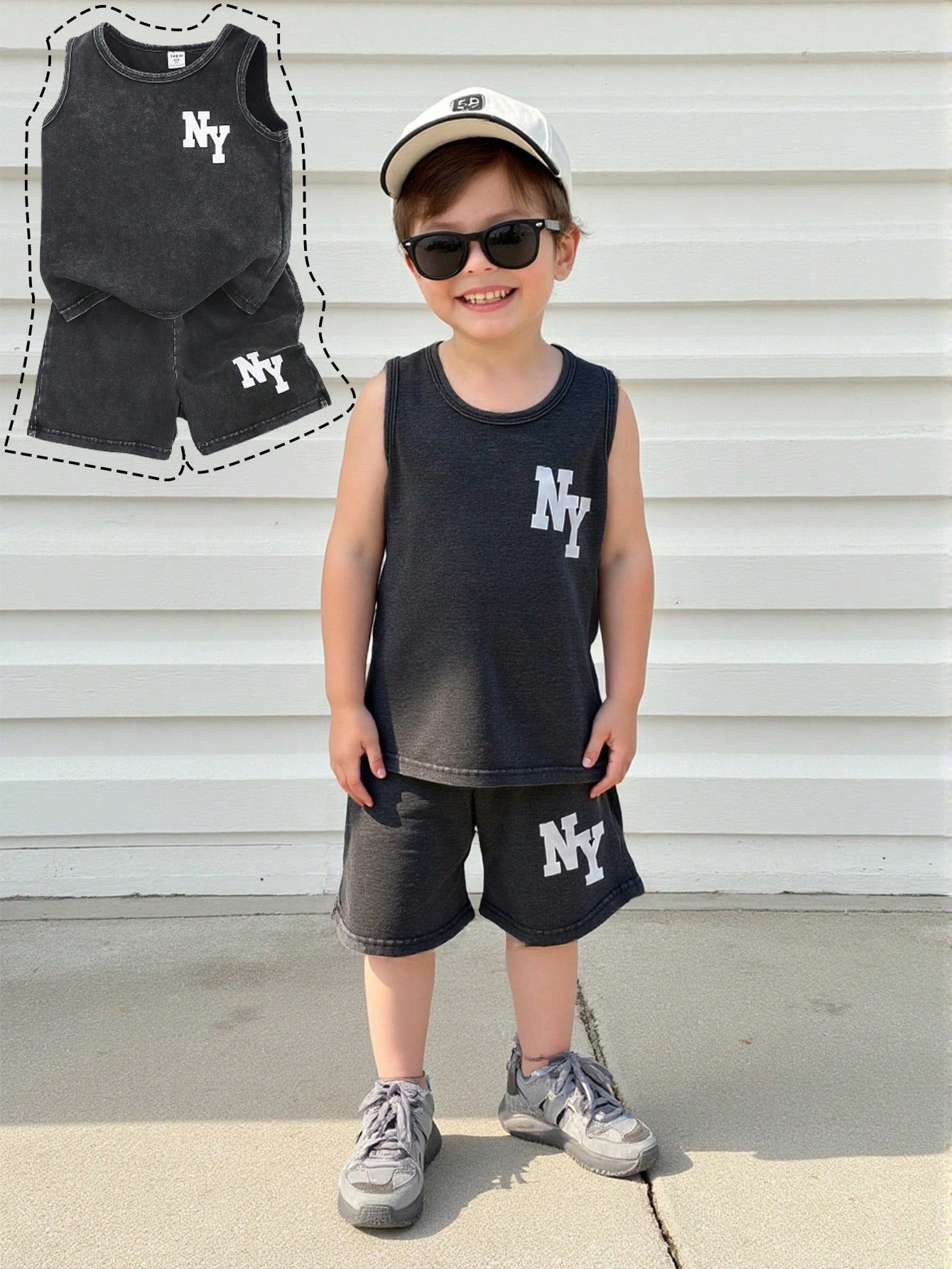 2pcs Boys NY Graphic Tank Top & Shorts Set - Wenge