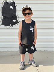 2pcs Boys NY Graphic Tank Top & Shorts Set - Wenge