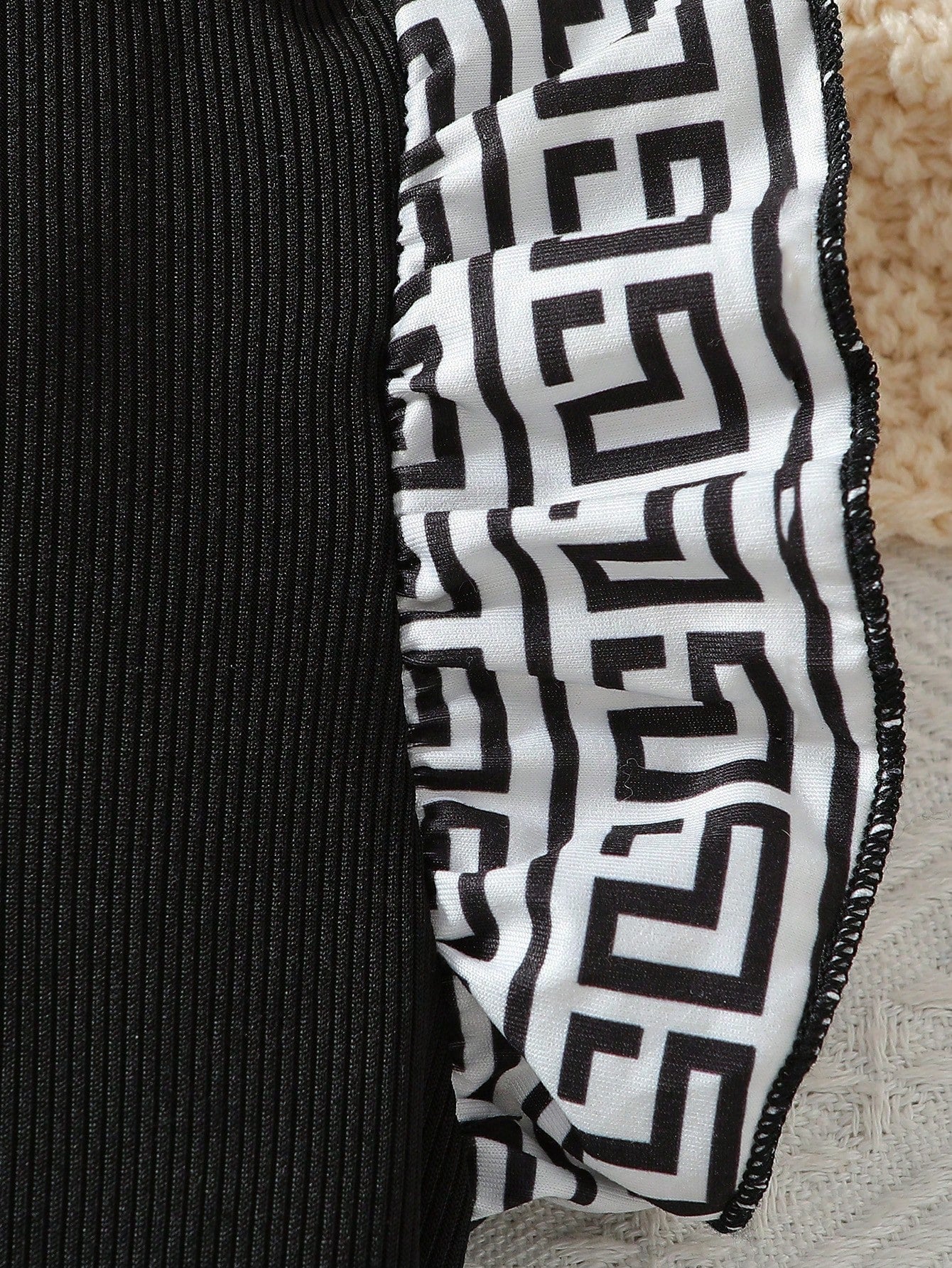 Little Girls Greek Key Pleated Flounce Sleeve Dress - Onyx