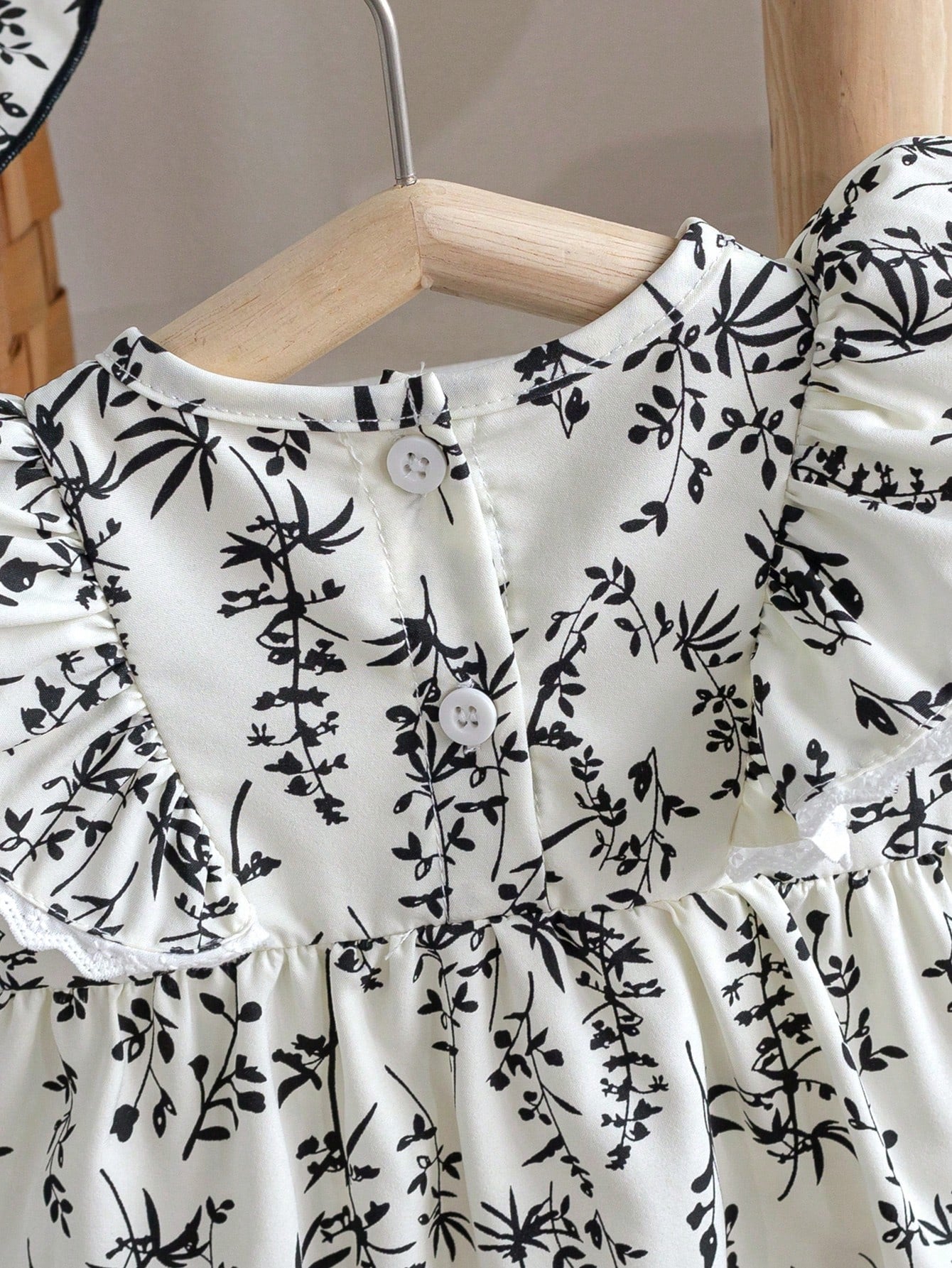 Baby Girls Botanical Print Ruffle Romper Set - Ivory