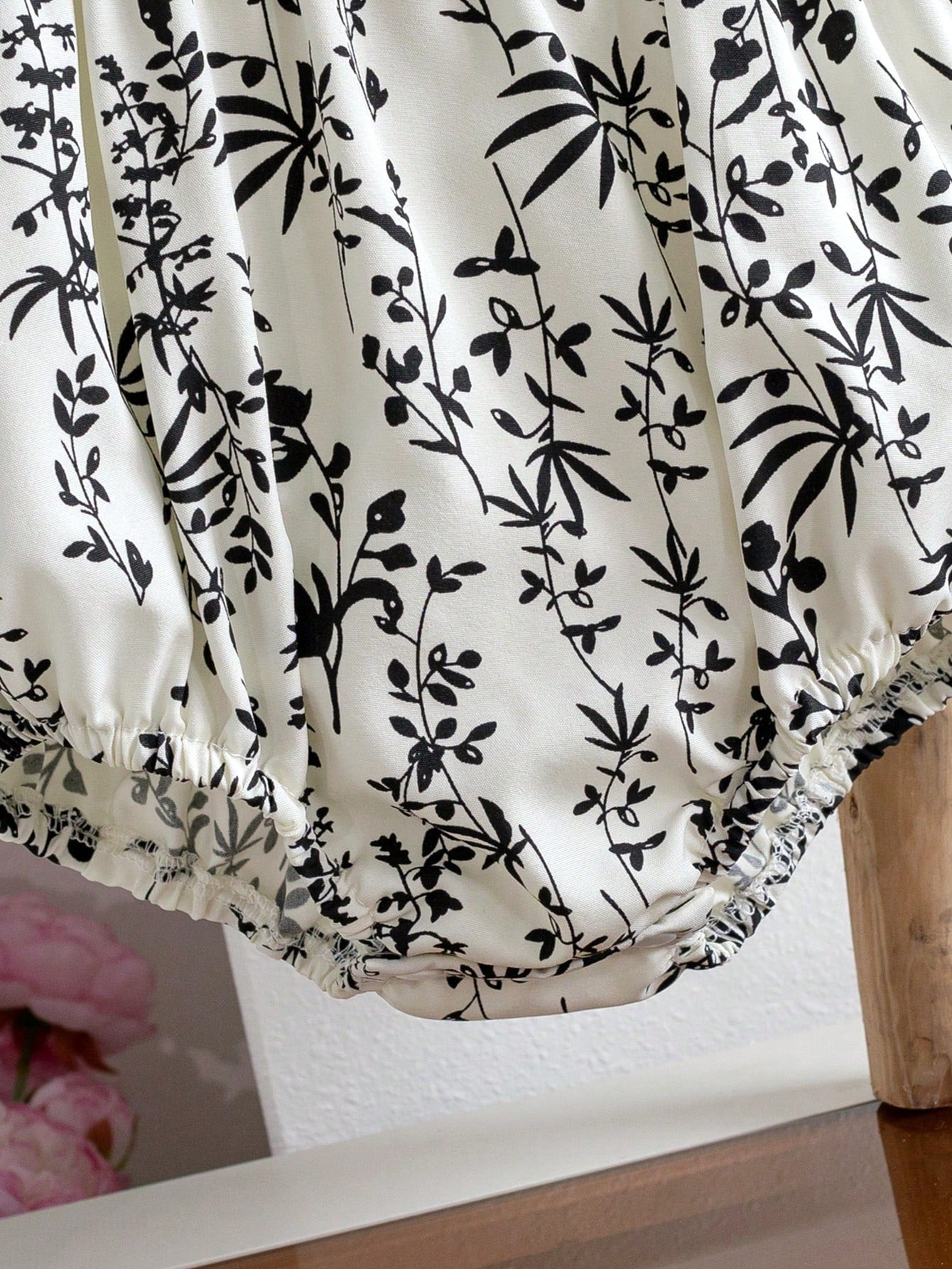 Baby Girls Botanical Print Ruffle Romper Set - Ivory