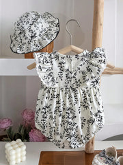 Baby Girls Botanical Print Ruffle Romper Set - Ivory