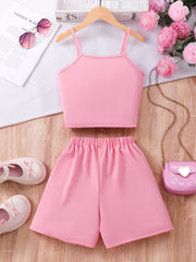 2pcs Big Girls Pearl Bow Camisole Top & Shorts Set - Flamingo | 21 ...