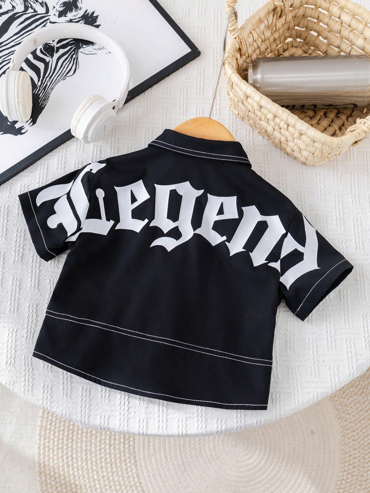 Boys Legend Gothic Print Woven Button Shirt - Onyx