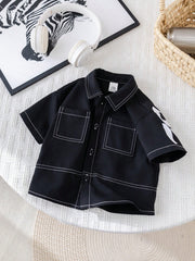 Boys Legend Gothic Print Woven Button Shirt - Onyx