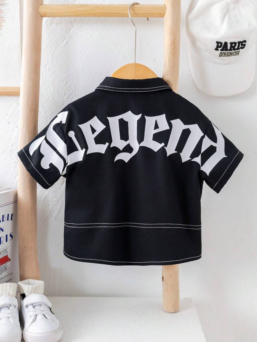 Boys Legend Gothic Print Woven Button Shirt - Onyx