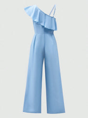 2pcs Big Girls Ruffle One-Shoulder Jumpsuit & Wide-Leg Pants - Peri...