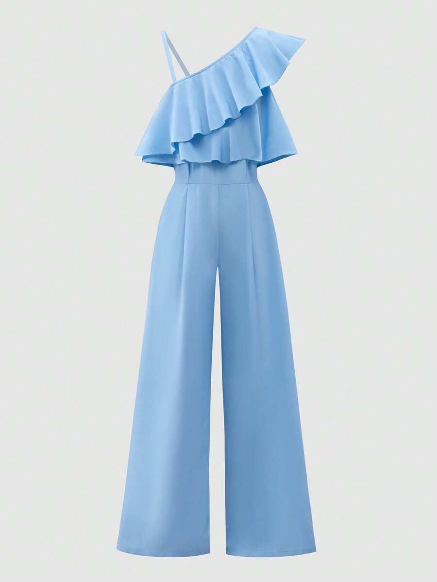 2pcs Big Girls Ruffle One-Shoulder Jumpsuit & Wide-Leg Pants - Peri...