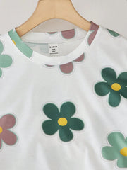 2pcs Girls Floral Print Tee & Wide-Leg Pants Set - Emerald | 21 Cen...