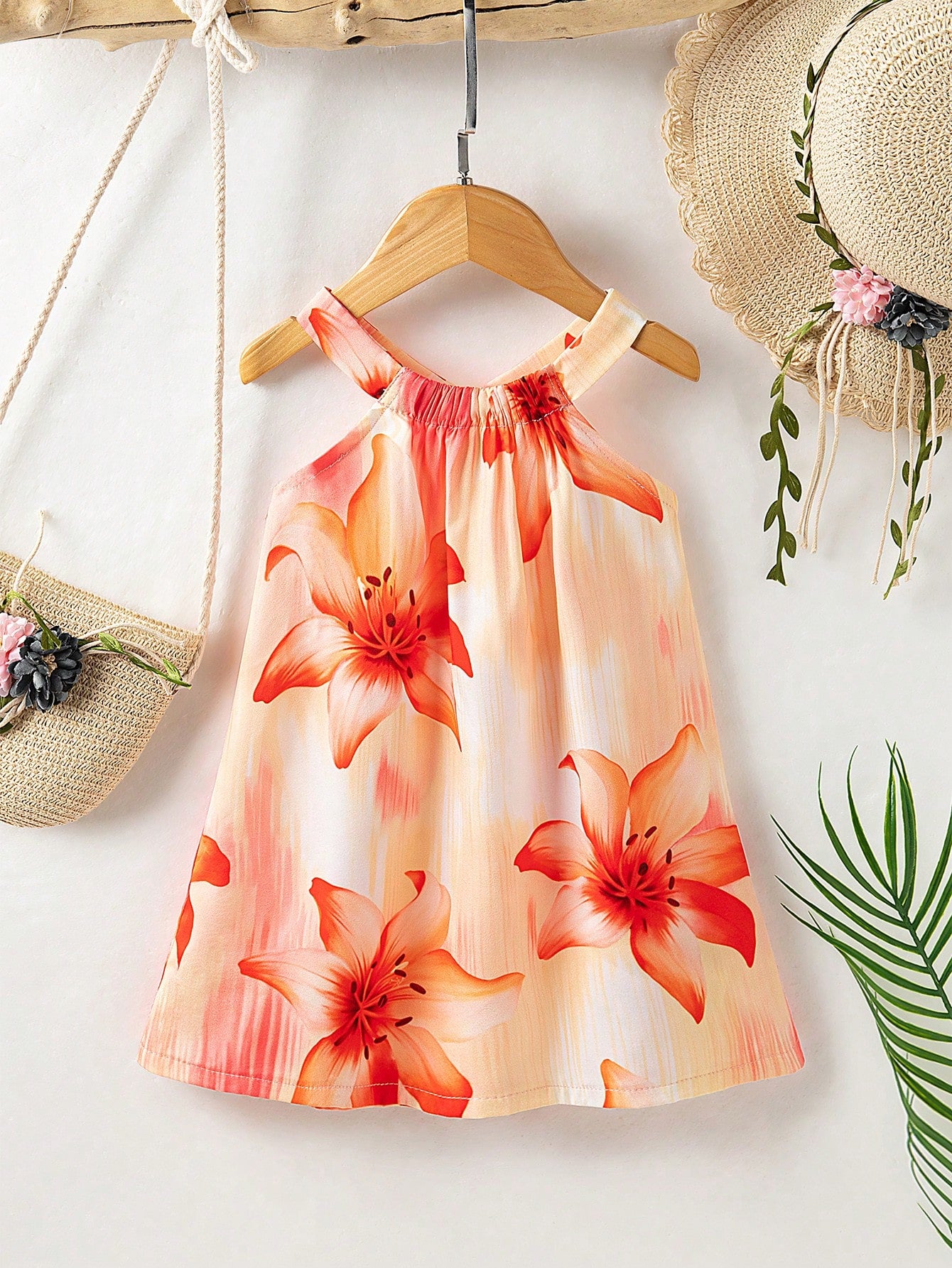 Girls Lily Print Halter Neck A-Line Dress - Champagne | 21 Century ...