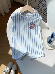 Boys Baseball Animal Print Pinstripe Romper - Ivory | 21 Century Kids