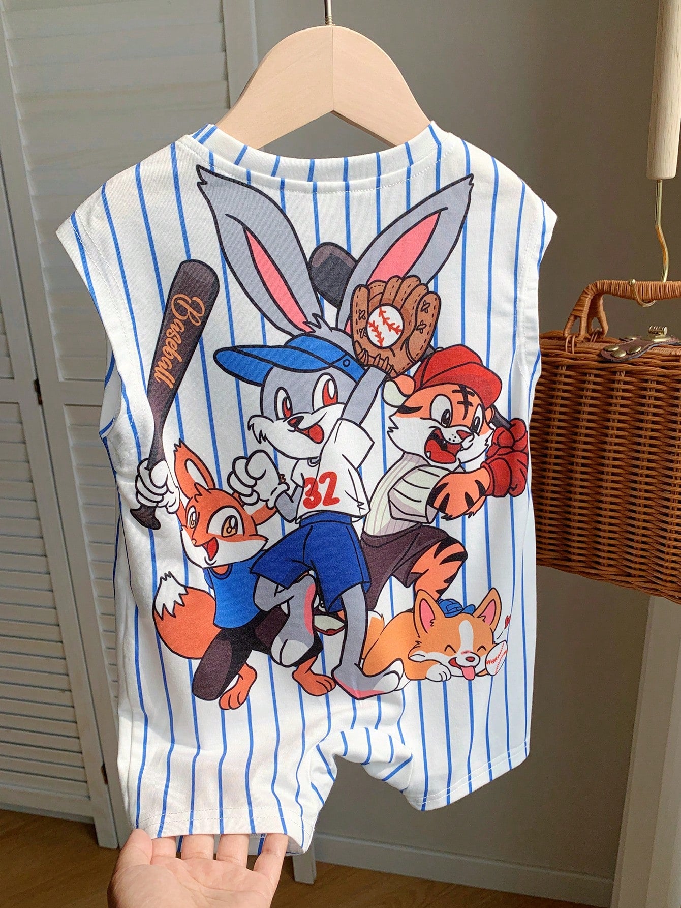 Boys Baseball Animal Print Pinstripe Romper - Ivory | 21 Century Kids