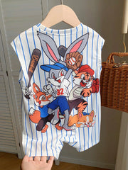 Boys Baseball Animal Print Pinstripe Romper - Ivory | 21 Century Kids