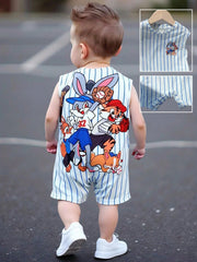 Boys Baseball Animal Print Pinstripe Romper - Ivory | 21 Century Kids