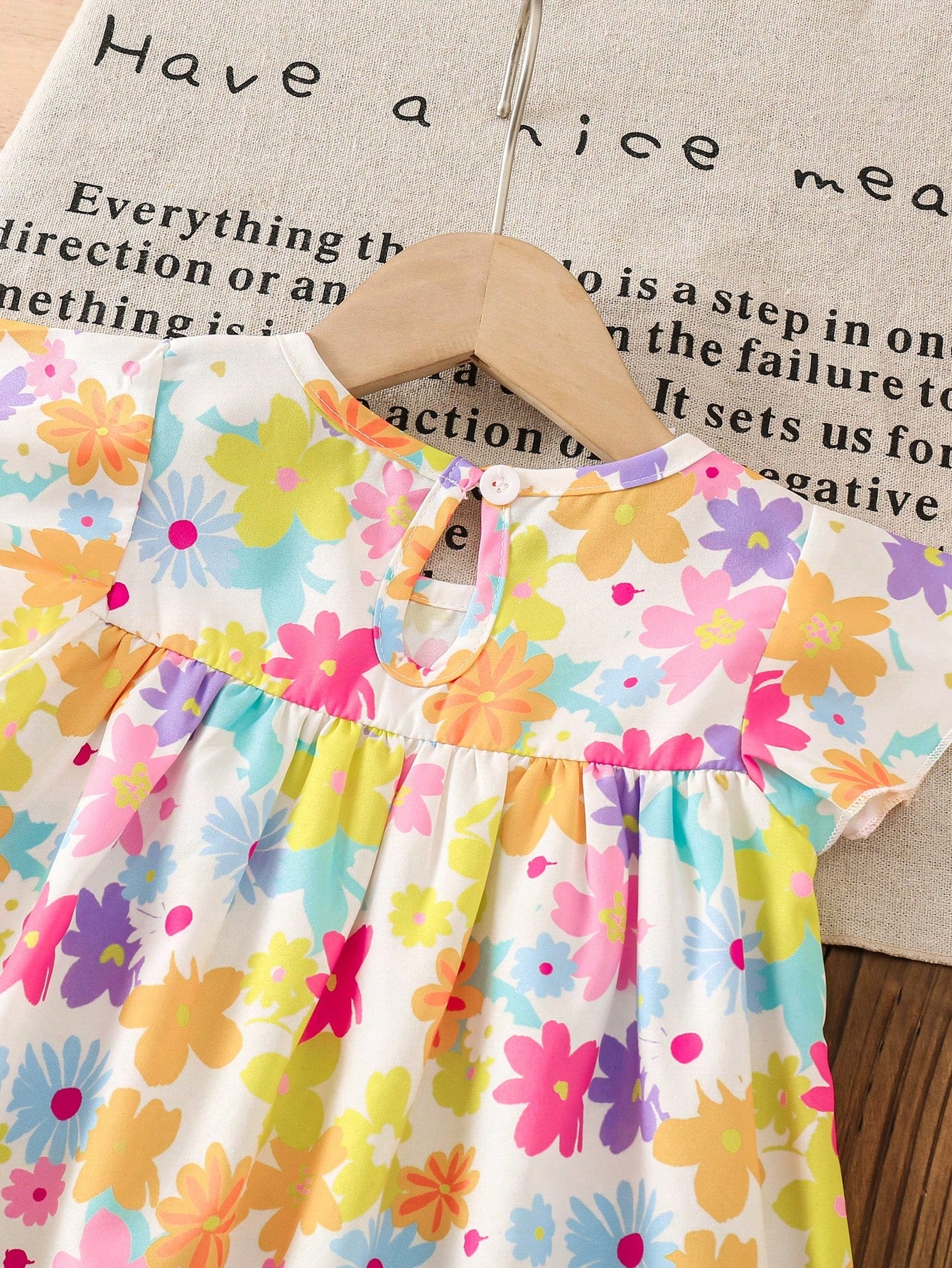 Girls Floral Smock Flutter Sleeve Flared Dress - Ivory