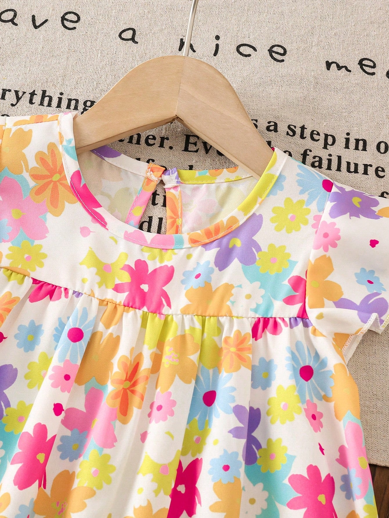 Girls Floral Smock Flutter Sleeve Flared Dress - Ivory