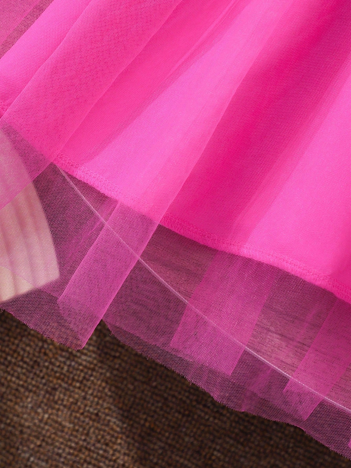 Girls 3D Floral Appliqué Tulle Party Dress - Fuchsia