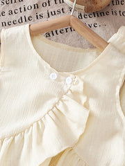2pcs Little Girls Ruffle Camisole Top & Wide-Leg Pants Set - Ecru |...