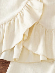 2pcs Little Girls Ruffle Camisole Top & Wide-Leg Pants Set - Ecru |...