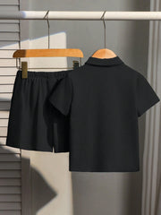 2pcs Boys Half-Zip Polo Shirt & Bermuda Shorts Set - Onyx