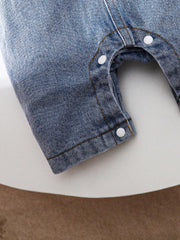 Boys Bear Patch Denim Shortall Romper - Chambray