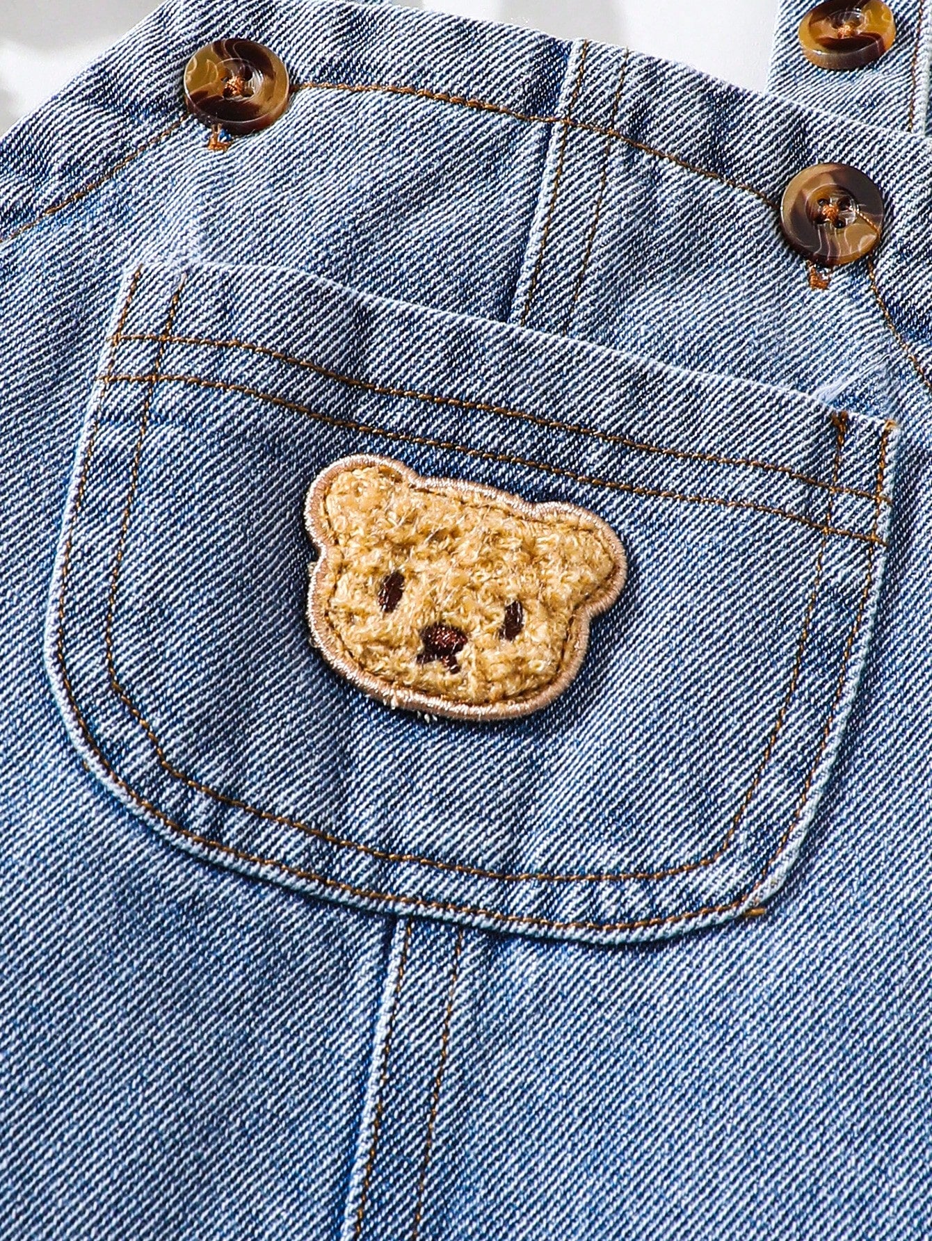 Boys Bear Patch Denim Shortall Romper - Chambray