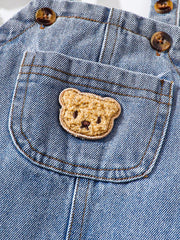 Boys Bear Patch Denim Shortall Romper - Chambray