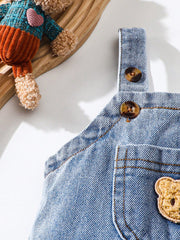 Boys Bear Patch Denim Shortall Romper - Chambray