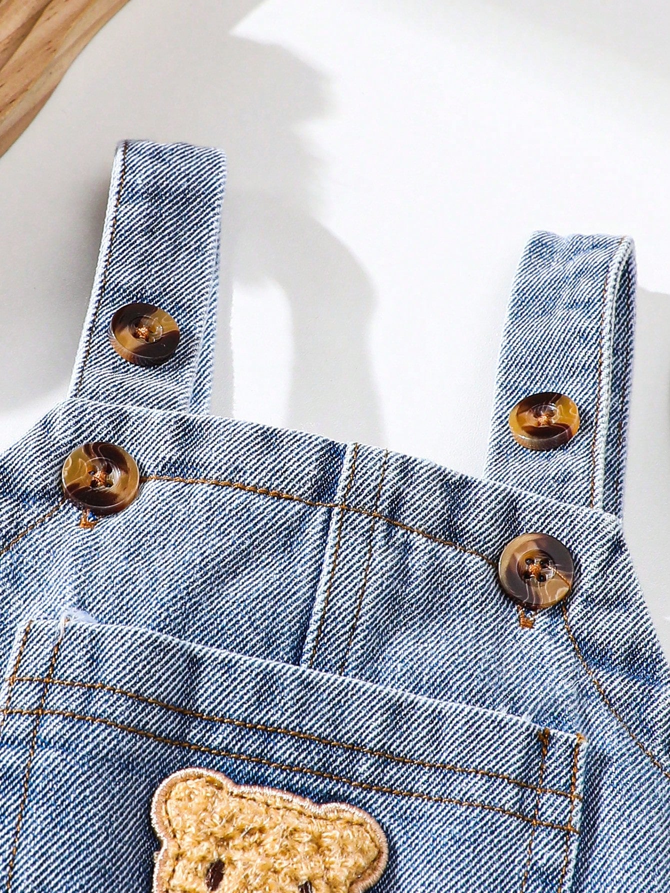 Boys Bear Patch Denim Shortall Romper - Chambray