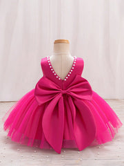 Girls Pearl-Trim Bow Back Tulle Ball Gown - Fuchsia | 21 Century Kids