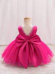 Girls Pearl-Trim Bow Back Tulle Ball Gown - Fuchsia | 21 Century Kids