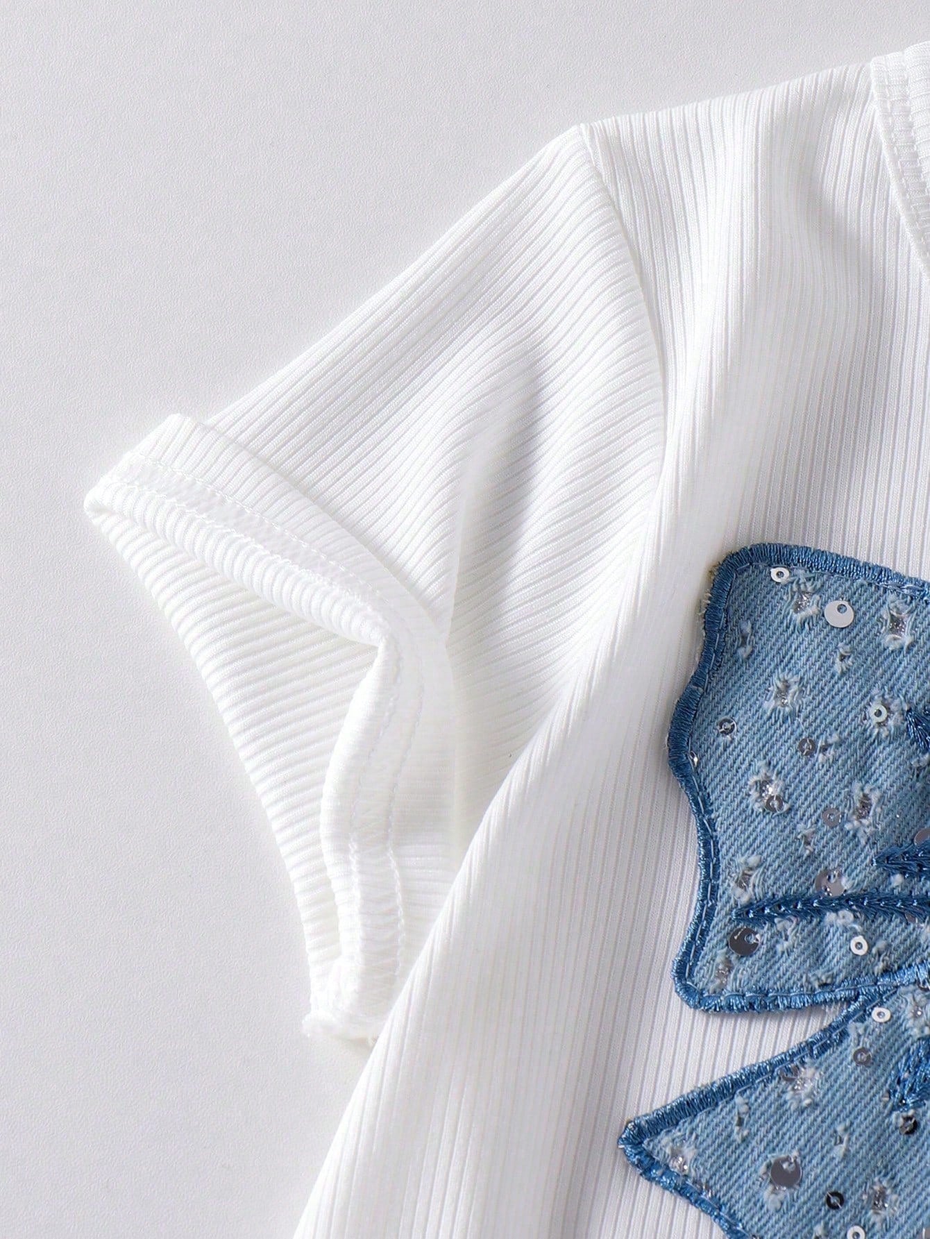2pcs Girls Sequin Bow Ribbed Tee & Cargo Pants Set - Cerulean | 21 ...