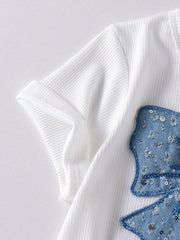 2pcs Girls Sequin Bow Ribbed Tee & Cargo Pants Set - Cerulean | 21 ...