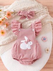 Baby Girls Rabbit Appliqué Ruffle Bodysuit Set - Dusty Rose