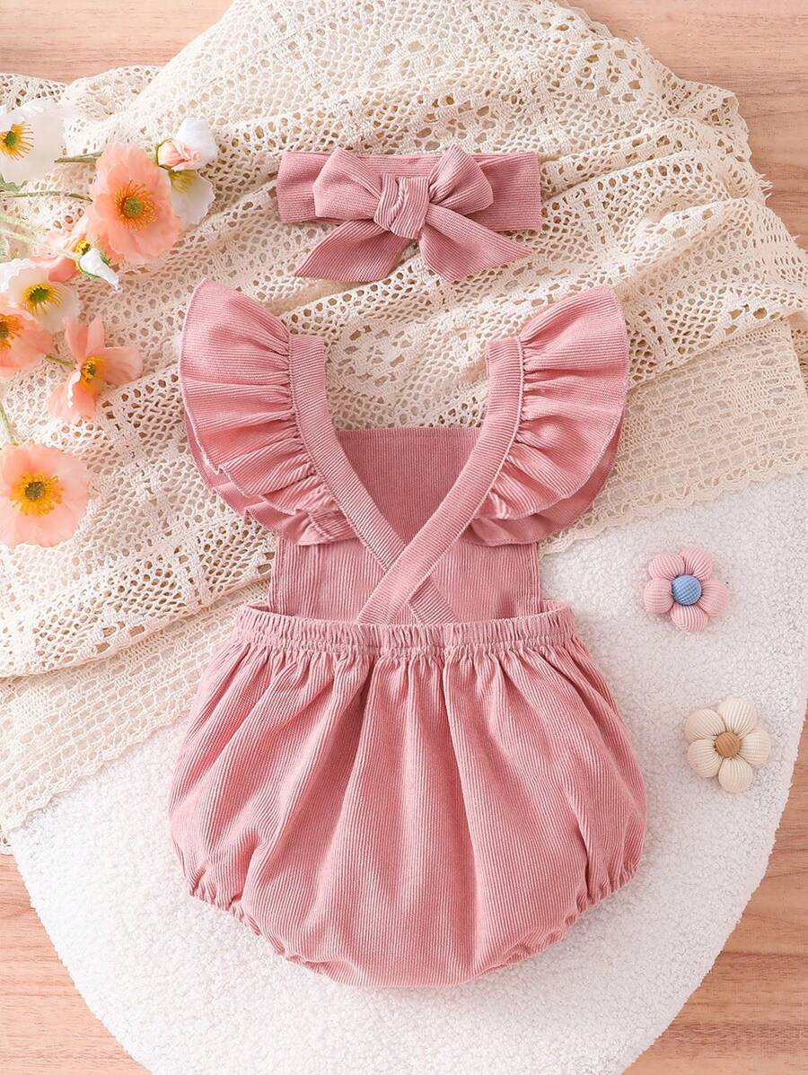 Baby Girls Rabbit Appliqué Ruffle Bodysuit Set - Dusty Rose