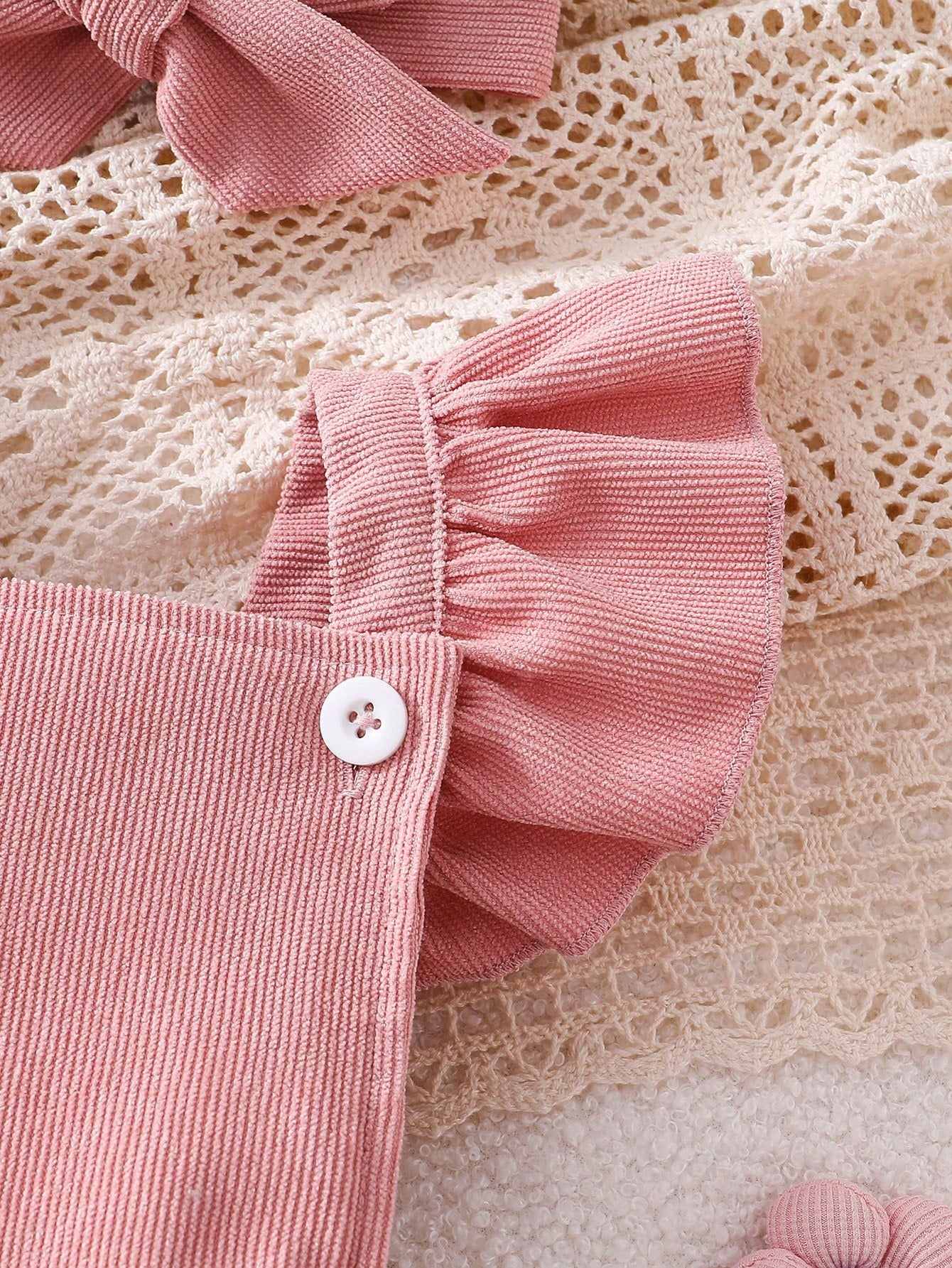 Baby Girls Rabbit Appliqué Ruffle Bodysuit Set - Dusty Rose