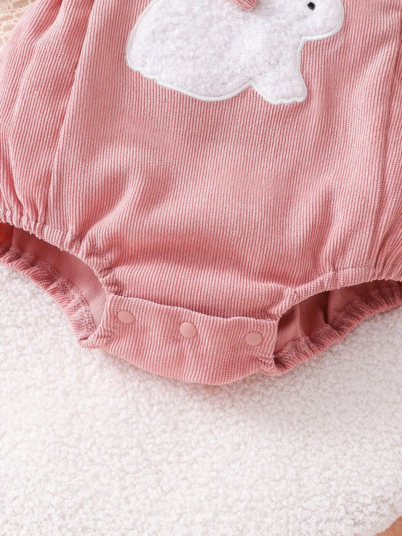 Baby Girls Rabbit Appliqué Ruffle Bodysuit Set - Dusty Rose