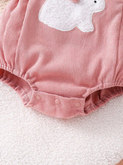 Baby Girls Rabbit Appliqué Ruffle Bodysuit Set - Dusty Rose