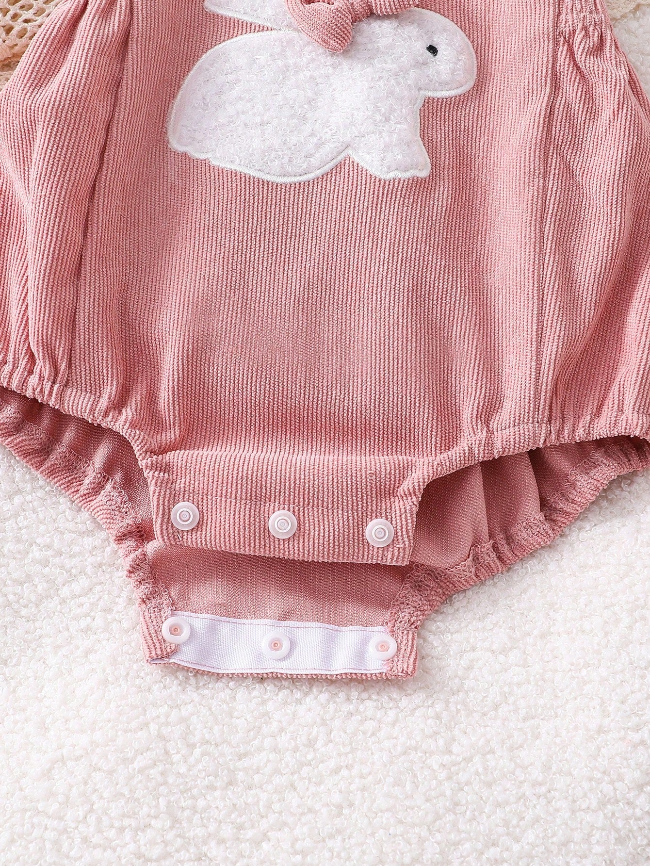 Baby Girls Rabbit Appliqué Ruffle Bodysuit Set - Dusty Rose