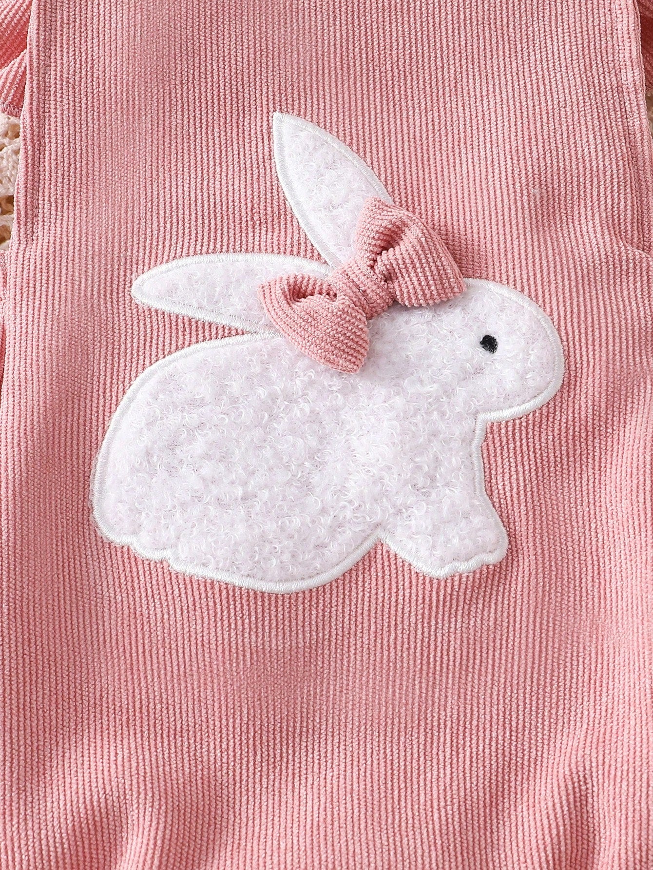 Baby Girls Rabbit Appliqué Ruffle Bodysuit Set - Dusty Rose