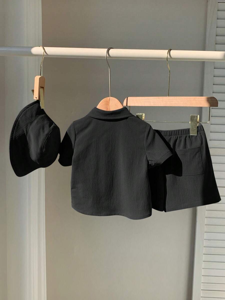 3pcs Boys Textured Polo Shirt, Shorts & Bucket Hat Set - Onyx | 21 ...